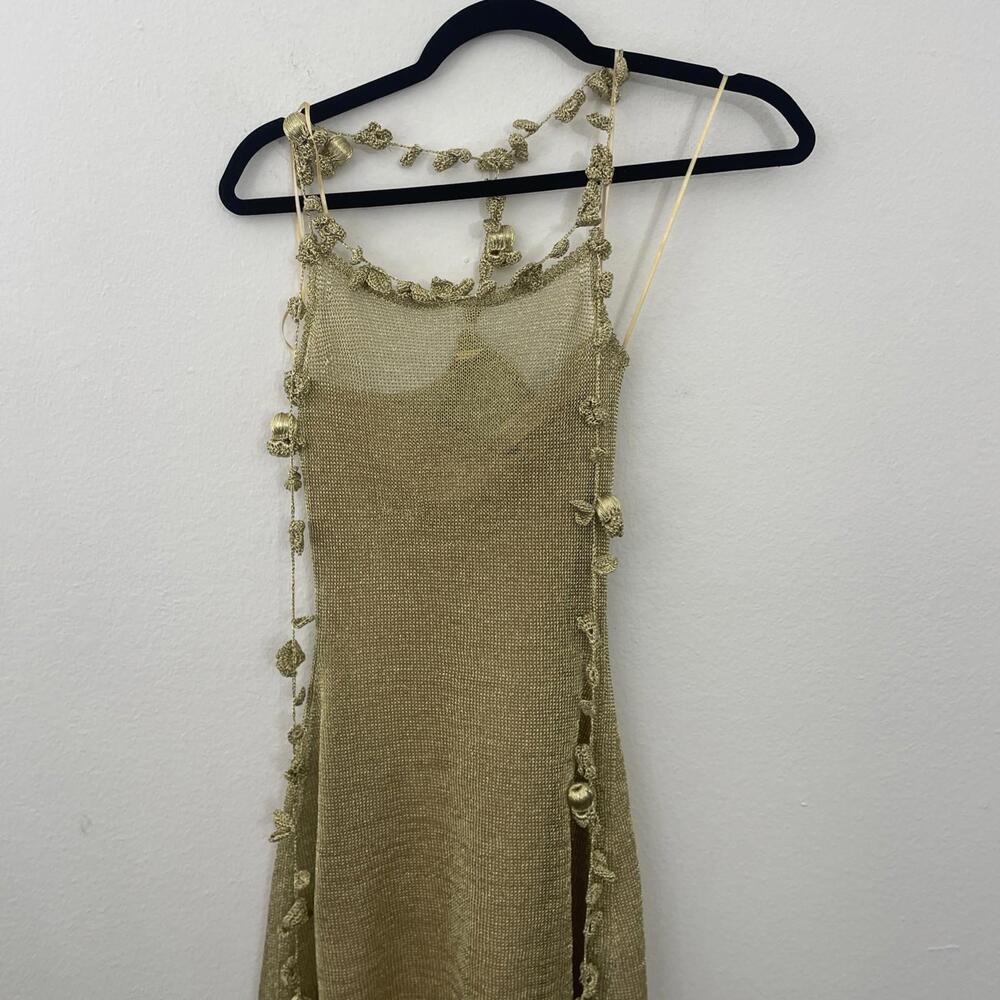 Cult Gaia Alonza Knit Dress Gold metallic crochet Mini Resort XS  $598msrp - Picture 12 of 15